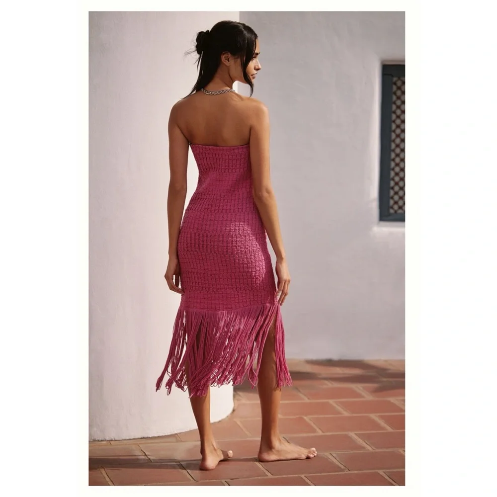 Crochet Fringe Strapless Dress - Picture 2 of 6